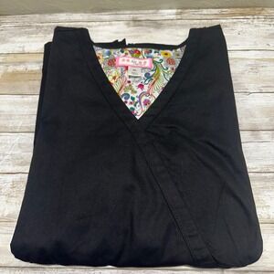 Koi by Kathy Peterson Black Scrub Top V Neck Wrap Style Cinched Waist Women's XL